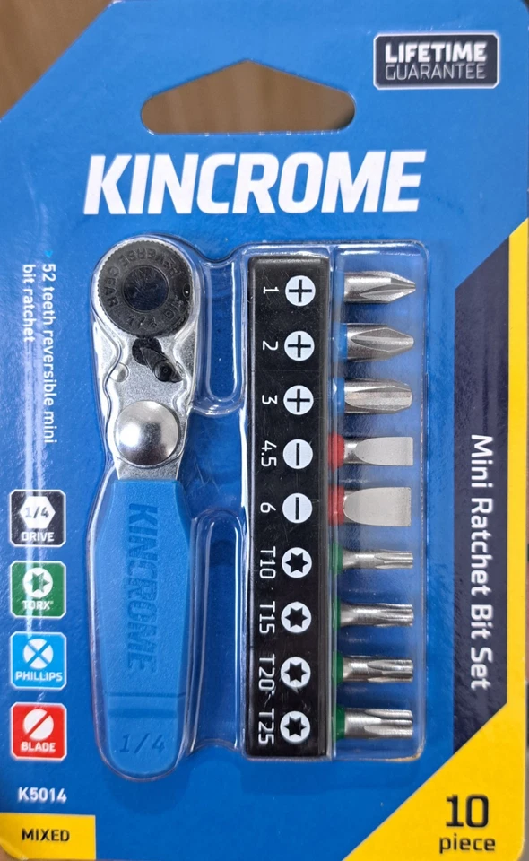 Kincrome 10 Piece Mini Ratchet Bit Set (Mixed) Torx Phillips Flathead - image 1 of 1
