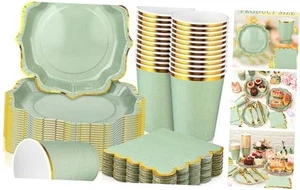 72 Pcs Plates and Napkins Party Supplies Disposable Dinnerware Set Sage Paper - Picture 1 of 7
