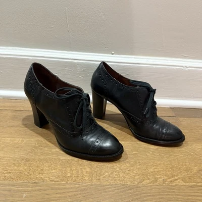 Halogen Size 8  1/2 M Womens Oxford Wingtip Heels Lace Up Shoes Black Leather - Image 1 of 4