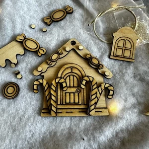 Crea il tuo kit di ornamenti, casa di pan di zenzero inciso al laser fai da te pittura set - Foto 1 di 13