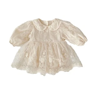 VNGOLERRY Baby Girl s Tulle One-Piece Romper Long Sleeve Lace Embroidery Fl 444 - Picture 1 of 6