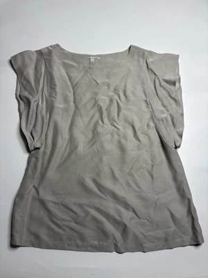 Halogen Womens Sz L Gray Silk Blend Blouse Old Money Minimalist Coastal Grandma - Image 1 of 4