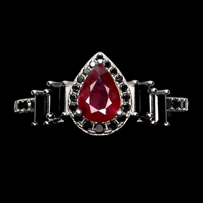 925 Sterlingsilber Ring Birne Rubin 7x5mm Spinell Natürlich No USA Einfuhr Fees - Bild 1 von 4
