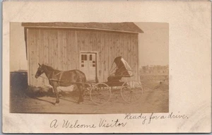 Vintage 1908 Real Photo RPPC Postcard HORSE CART "A Welcome Visitor" Farm - Picture 1 of 2