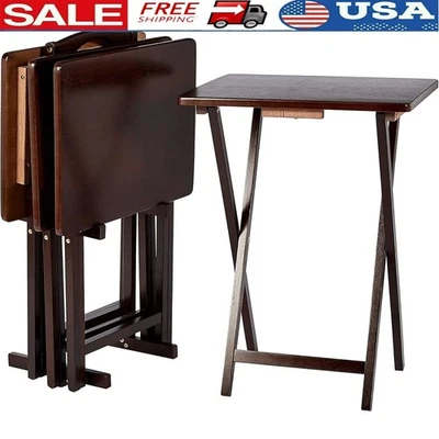 Juego de Bandeja de Cena TV Plegable con Estante de Almacenamiento Mesa de Servir Portátil 4 Bandejas Nuevo Foto 1 de 4