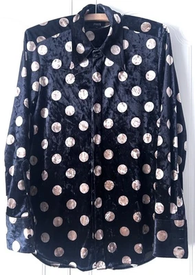 Phix England Clothing Velvet Black Shirt Gold Polka Dots Dagger Collar Small - Image 1 of 4