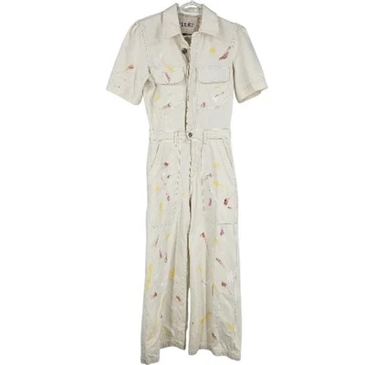 Macacão Citizens of Humanity x Riley Vintage Pintura Branca Salpicos Perna Larga P - Imagem 1 de 4