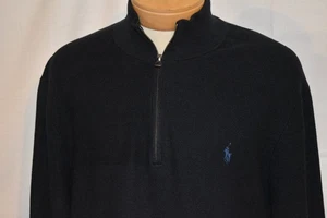 NWT POLO RALPH LAUREN XXL Men's L/S Pima Cotton Mesh 1/4 Zip Sweater Navy - Picture 1 of 6