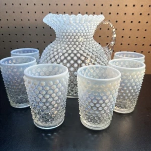 Fenton Glass Pitcher & 6 Glasses Lemonade Set 80oz French Opalescent 1940’s - Picture 1 of 17