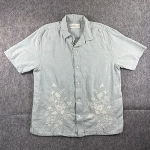 Abercrombie & Fitch Summer Linen Shirt Men Medium Mint Green Embroidered Floral - Picture 1 of 9