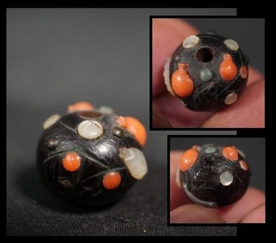 Japanese Antique Ojime Shibayama Inlay Floral & Gourd Design Meiji Era Japan - Image 1 of 4