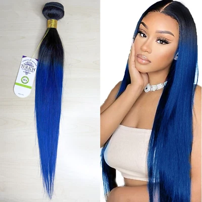 Extensiones de cabello rectas brasileñas 100 % virgen Remy paquetes 1B/azul Foto 1 de 4