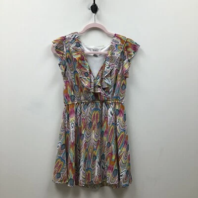 Pinky Womens Summer Dress V Neck Lined Lightweight Rainbow Ruffle Medium Short - Image 1 of 4