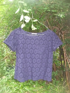 tu ladies broderie anglaise navy blue blouse - Picture 1 of 2