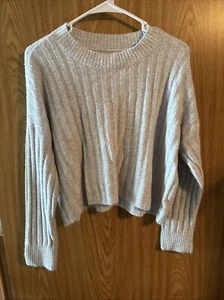 American Eagle Longsleeve Gray Cropped Cardigan Sweater Super Soft Women’s Sz M - Picture 1 of 3