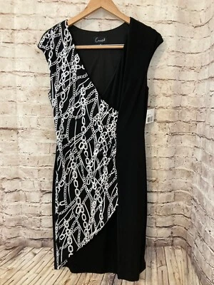 Vestido Connected para mujer 10 vainas negro estampado de eslabones de cadena manga gorra midi elástico Foto 1 de 4