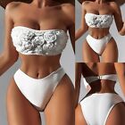 Women's Summer Fashion Breast Top Flower Solid Color High Waisted Two Piece