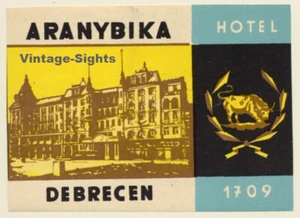 Debrecen / Hungary: Aranybika Hotel *2 (Vintage Luggage Label) - Imagen 1 de 1