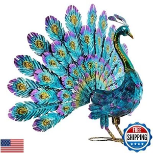 Alpine Corporation - 23" Tall Outdoor Metallic Peacock Tail Spread Yard Statu - Picture 1 of 5