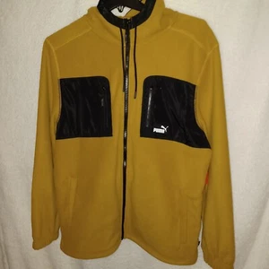 Puma Jacket Mens Large Polar Fleece Hooded Full Zip Brown Black Color Block (39C - Picture 1 of 15