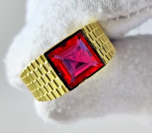 Men's Natural Ruby Gemstone Ring 14K Solid Yellow Gold Handmade Engagement Ring - Picture 1 of 4