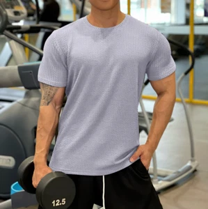 T-shirt sportiva uomo tinta unita manica corta antirughe top elastici - Foto 1 di 16