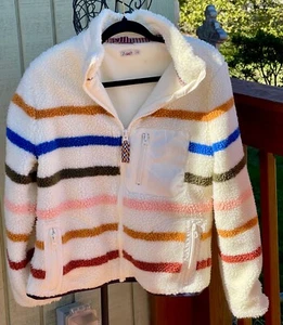 Faherty NEU Dream Hochflor Fleece Streifen Jacke S Sherpa Polar Regenbogen Taschen - Bild 1 von 15