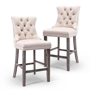 Counter Height Bar Stools Set of 2 Velvet Upholstered Bar Chair w/Button Tufted - Picture 1 of 225