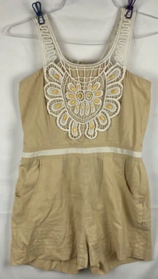 Rampage Women's Romper Halter Crochet Linen Blend Size 9 Pockets Top Lined - Изображение 1 из 4