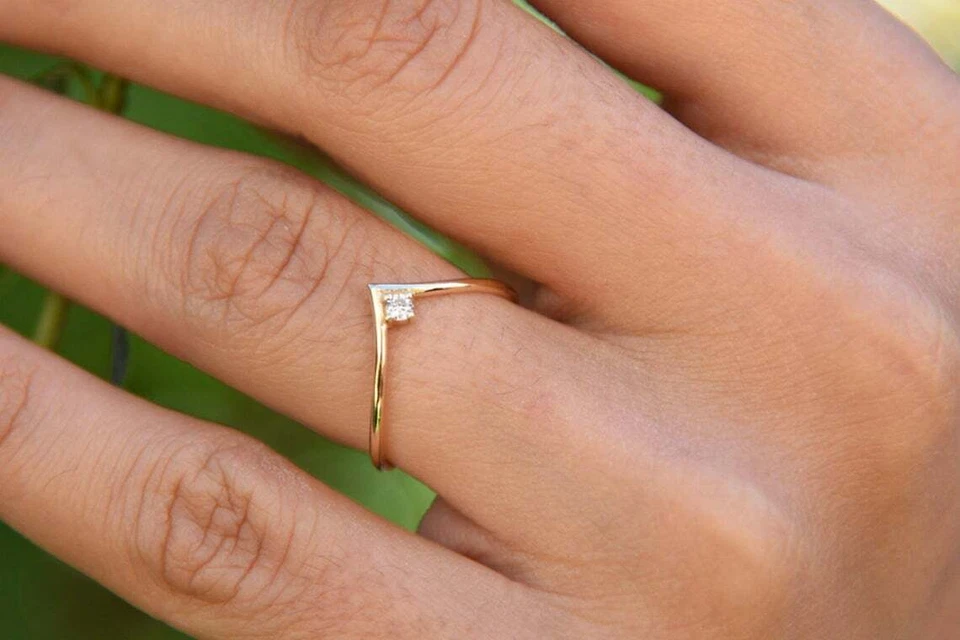 Diamant Stapelring Goldring Brillant Vorsteckring 0,07ct 14K 585er Gelbgold Zart - Bild 1 von 4