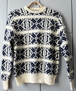 Vtg Fieldmaster Nordic Sweater Sz XL Shetland Wool Ivory Blue Fair Isle Ski USA - Picture 1 of 10