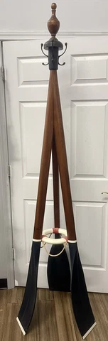 Unique Mid Century Nautical Ocean Lake OAR Hall Tree Coat Hat Hallway Rack 86” Cover