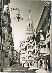 AK St. Gallen - Schmiedgasse mit St. Laurenzenturm/Buchhandlung/Weinstube - s/w - Picture 1 of 2