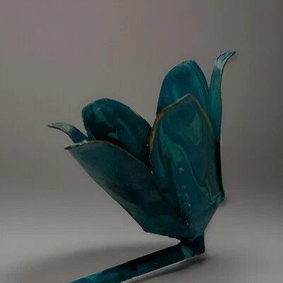 Candel Snuffer Flower Shaped Teal Solid Metal 10” - Image 1 of 4