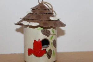Decorative Rustic metal bird house 5.5" high cardinal - Picture 1 of 5