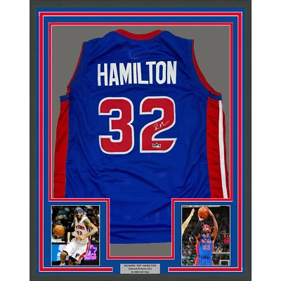 Framed Facsimile Autographed Richard Hamilton 35x39 Detroit Blue Reprint Jersey - Image 1 of 2