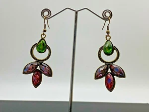 Vintage Long Crystal Dangle Drop Fashion Earrings 1980' - Picture 1 of 9