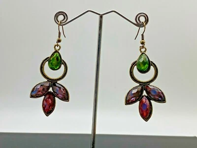 Vintage Earrings Silver Tone Metal Crystals 1980' - image 1 of 4