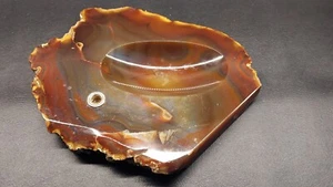 Vintage MCM Natural Large Polished Agate Carved Stone Rock Ashtray Ash Tray - Picture 1 of 6