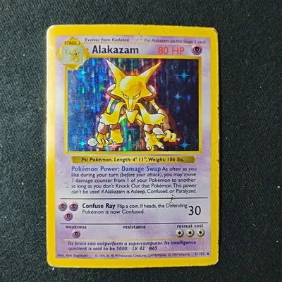 Pokémon TCG Alakazam 1/102 Base Set Shadowless Unlimited Holo Rare MP/HP - Image 1 of 4