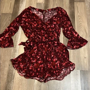 Free People Red and Pink Floral Romper Size Large L - Picture 1 of 11