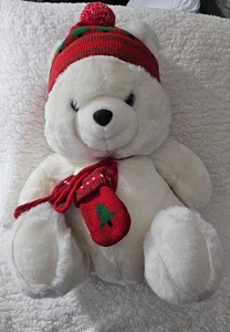 CHH Exclusive Christmas Bear Plush White Beanie Cap & Mittens With Tree 16.5" - Picture 1 of 13