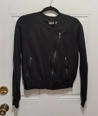 Zella Size M Black Fleece Motorcycle Style Sweatshirt Full Zip Pockets - Image 1 of 4