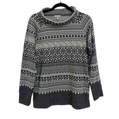 Suéter T by Talbots Mujer Fair Isle Tejido Capucha Cuello Manga Larga Gris Talla XS Foto 1 de 4