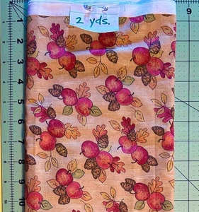 Vintage 90s Fabric Apple & Leaf Pairs Print Muted Colors, 2 yds. x 44" W. unused - Picture 1 of 2