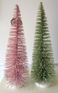2 DEPARTMENT 56 TALL TINSEL TREES W/GLITTER~1 pink~1 mint green~NEW~14" TALL - Picture 1 of 3