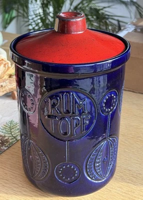 Rumtopf mit Deckel von Jasba, Keramik, dunkelblau orangerot, für 5 Liter - Bild 1 von 4