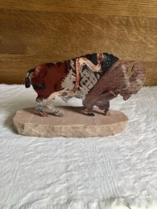 Spirit Buffalo, Metal Art Sculpture Mounted on Sandstone, by Artist Lazard, 6x9 - Picture 1 of 5