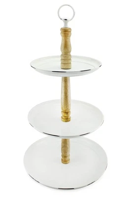 White Enamel Three Tiered Stand, Rustic Farmhouse Style Dessert Serving - Image 1 of 4