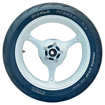 2007 2008 SUZUKI GSXR 1000 REAR WHEEL BACK RIM TIRE RUBBER HUB WHITE STOCK OEM - Image 1 of 4